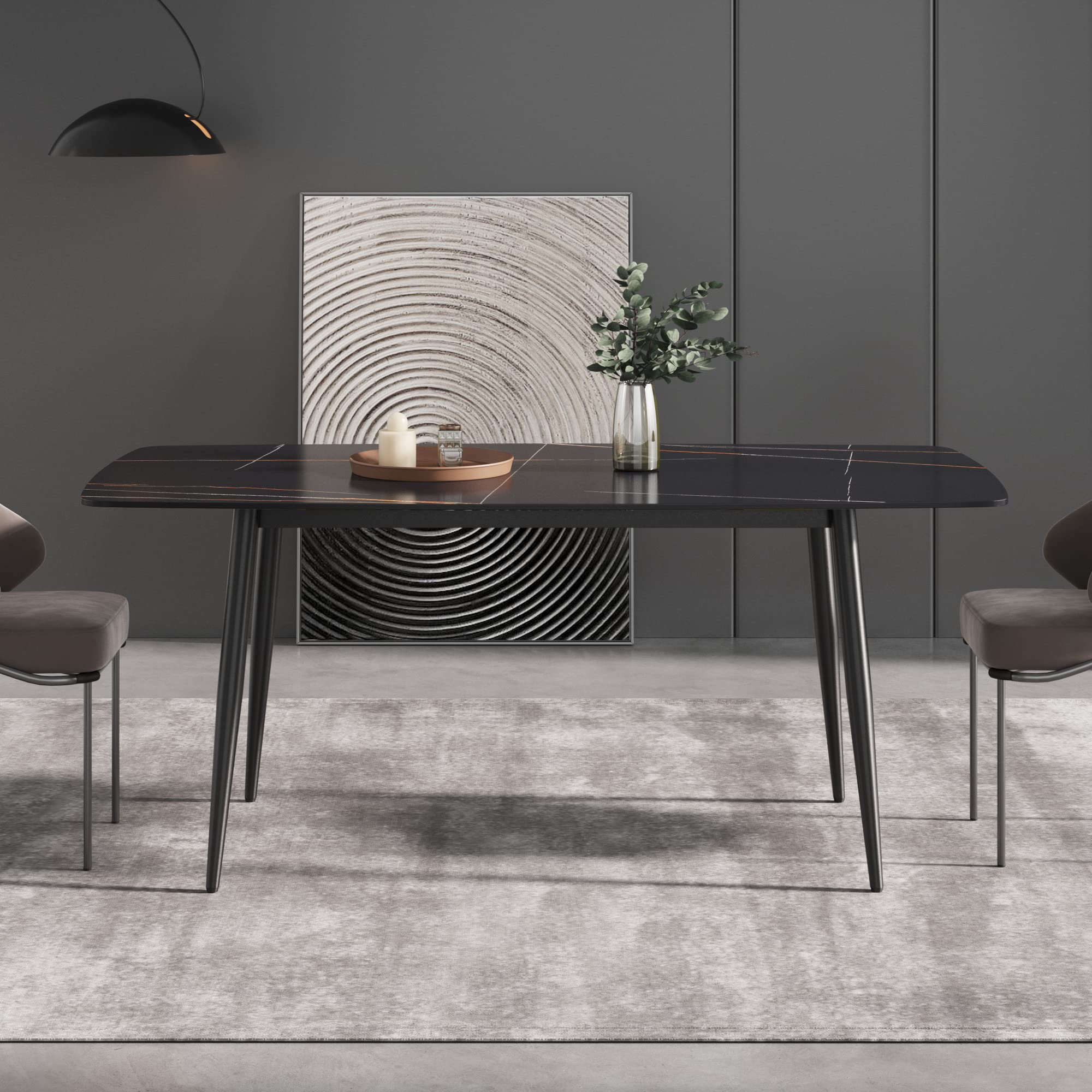 Amazon.com - Modern Dining Table, Black Sintered Stone Tabletop